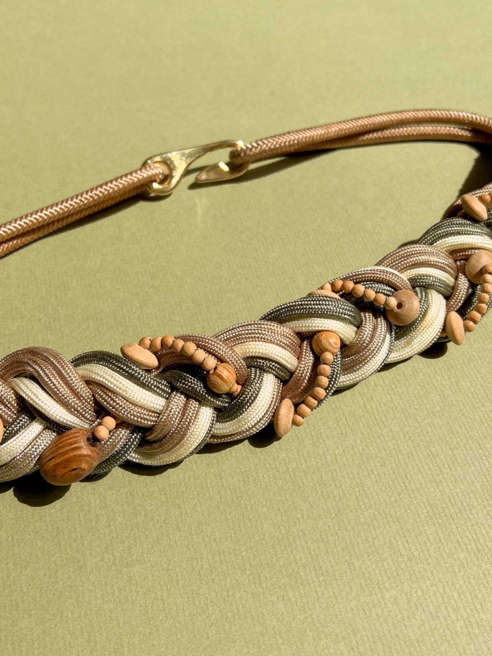 Vintage 1980s Braided Belt With Wood Beads (S)